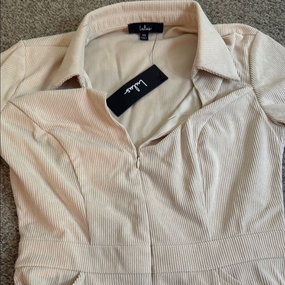 Lulu's Cream A-Line Mini Dress with Notched Collar - Picture 2 of 5